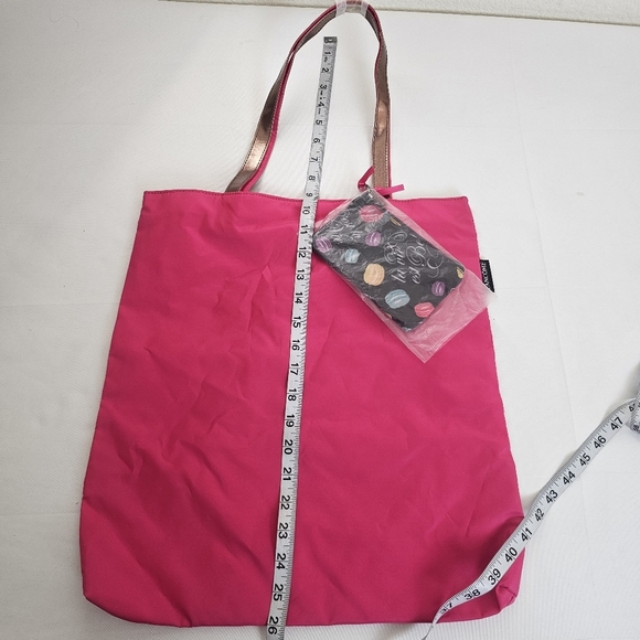 Lancome Hot Pink Nylon Tote Bag With Bronze Straps + Bonus Mini Pouch - Picture 7 of 7